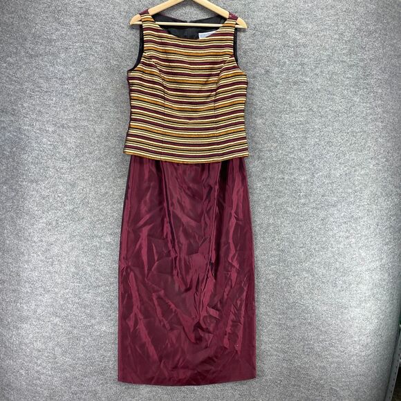 Jessica Howard Dress Women 12 Red Striped Shift Midi Zipper Lined Sleeveless - Picture 1 of 9